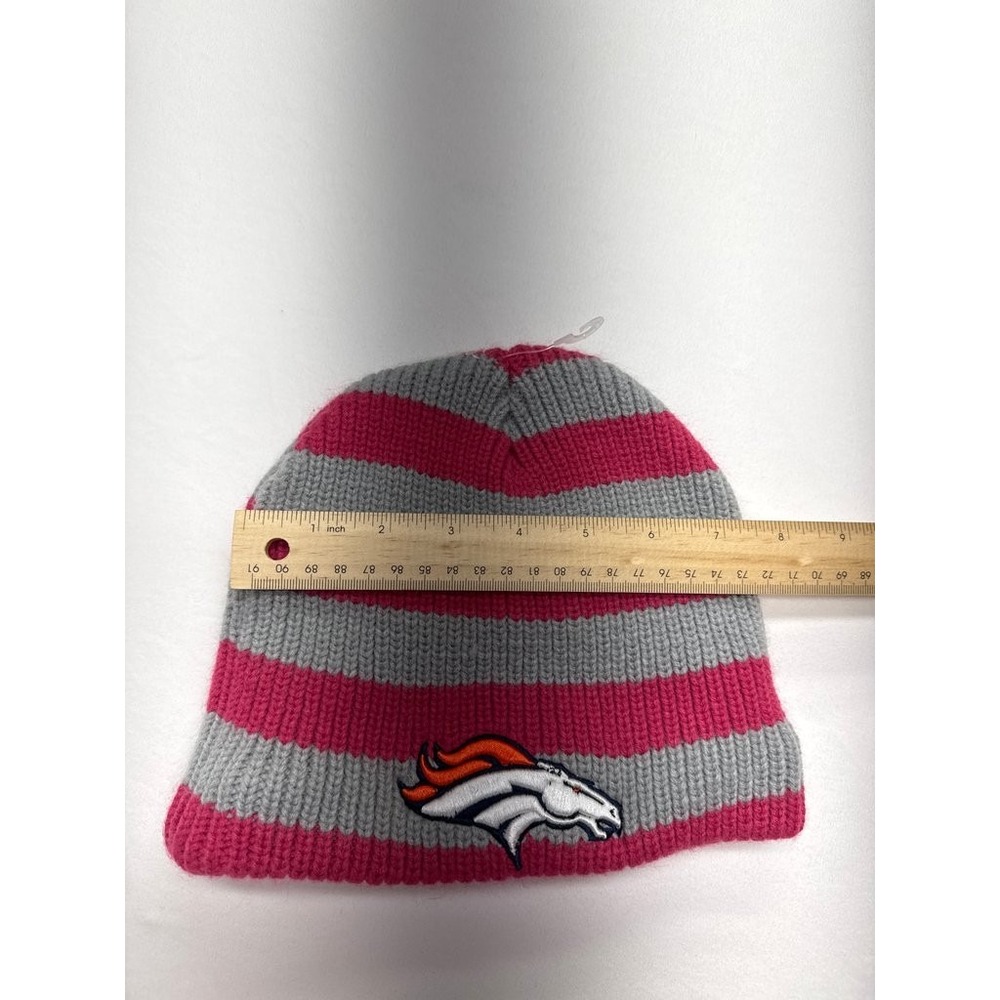 New Era NFL Denver Broncos Team Stripe Beanie Pink Gray Breast Cancer Awareness